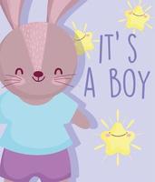 Cute bunny boy with stars card template vector