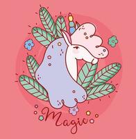 Sweet magic unicorn with leaves vector