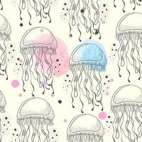 Hand drawn jellyfish seamless pattern vector