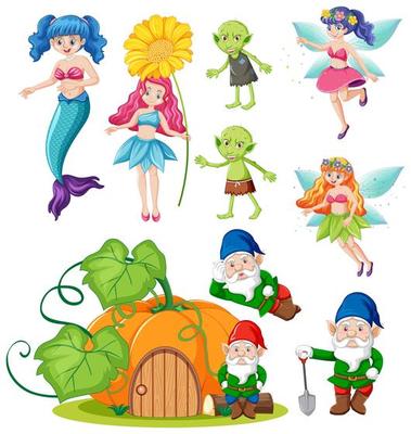 Set of fantasy folk cartoon character 