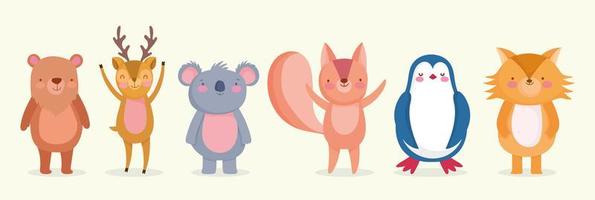 grupo de lindos animales salvajes de diseño plano vector