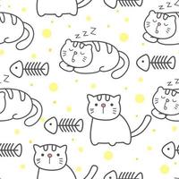 Seamless pattern with cat and fish vector