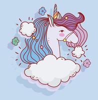 Cute blue unicorn head card template vector