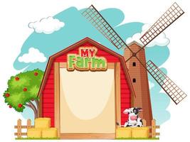 Border template design with red barn and cow vector