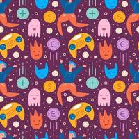 Video game characters and items seamless pattern vector