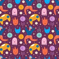 Video game characters and items seamless pattern vector