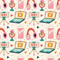 Blogging, vlogging seamless pattern vector