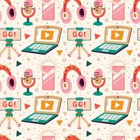 Blogging, vlogging seamless pattern vector