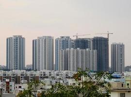 City buildings under white sky photo