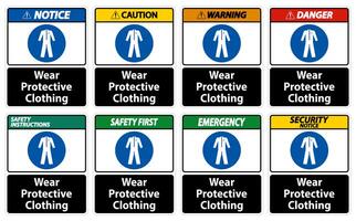 Colorful wear protective clothing sign set vector