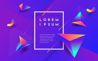 Shiny gradient triangles on purple with floating white frame vector