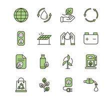 Eco and environmental sustainability green icons set vector