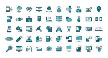 Various devices  and internet line-art icon set vector