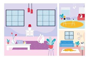 Set of scenes with a dog and cat vector