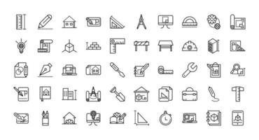 una variedad de iconos de línea de arquitectura y construcción vector