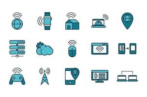 Set of internet and devices line art icons vector