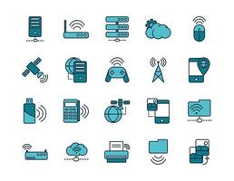 conjunto de iconos de arte de línea de internet y dispositivos vector