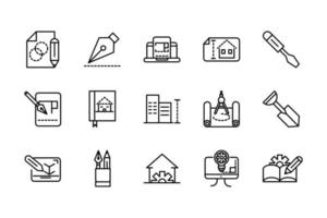 conjunto de iconos de línea de construcción y arquitectura vector