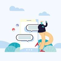 Man with a smartphone chatting, with chat bubbles vector