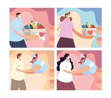 Set of scenes with people giving charity donation vector