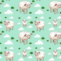 White sheep and clouds pattern vector