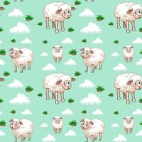 White sheep and clouds pattern vector