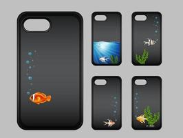 diseño de la caja del teléfono móvil con peces bajo el agua vector