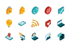 conjunto de iconos isométricos de redes sociales vector