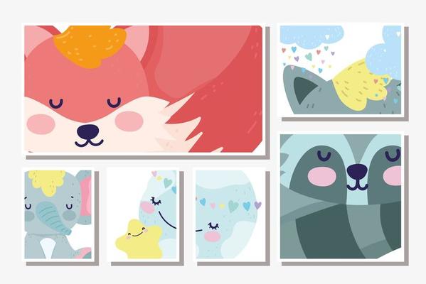 Little animals sleeping various frames card template