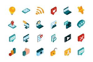 colección de iconos isométricos de redes sociales vector