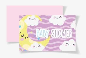 Baby shower card template with cute half moon and clouds vector