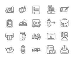 Assortment of economy and finances thick line art icons  vector