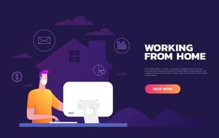 Man working from home 2019-ncov quarantine concept vector
