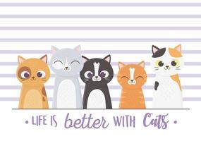 Life is better with cats postcard template vector