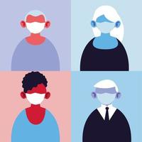 Group of people using medical masks vector