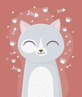Cute grey cat with fishbone and paws vector