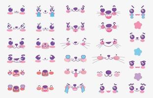 conjunto de caras emoji de animales kawaii vector