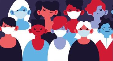 personas con mascarillas médicas y protegiéndose vector