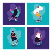 Set of scenes of men with surgical mask vector