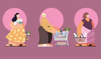 People shopping at the supermarket in social distancing  vector