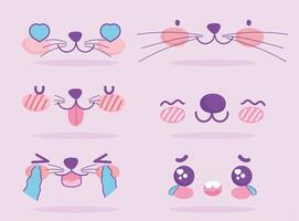 Cute kawaii facial expressions emoji set