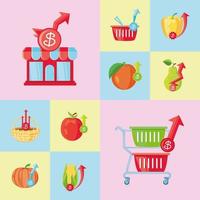 Icons set of food prices vector