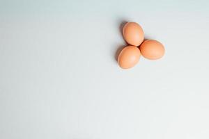 tres huevos sobre fondo blanco foto