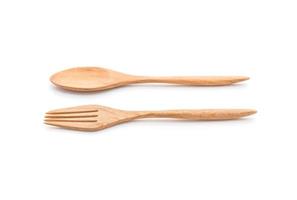 Wood spoon and fork on white photo