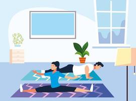 Young couple doing home workout vector