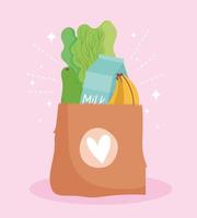 Cute groceries in a paper bag vector