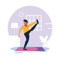 Man doing his exercises at home vector