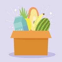 Cardboard box with groceries vector