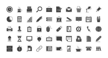 Office supplies and stationery silhouette icon set  vector