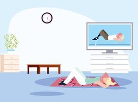 Scene of a woman doing workout inside her house vector